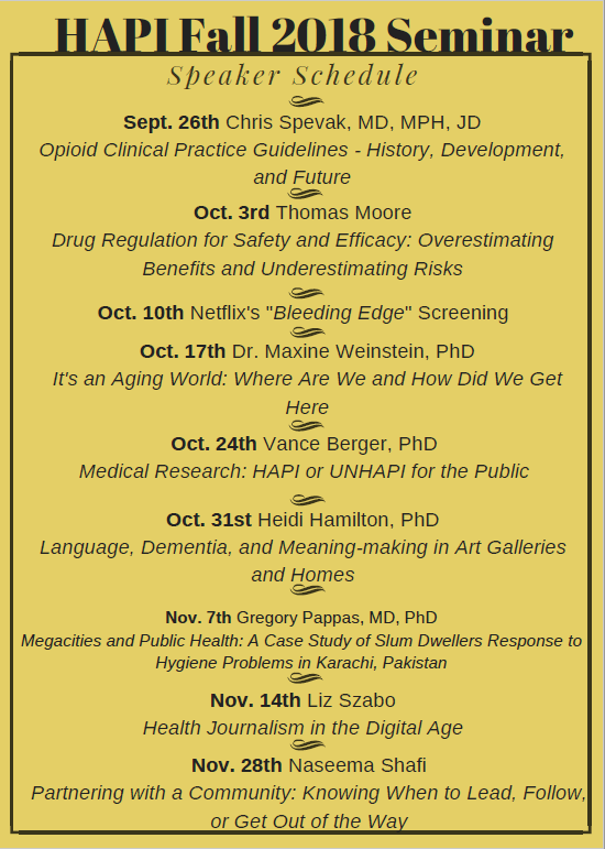 HAPI Fall 2018 Seminar Schedule