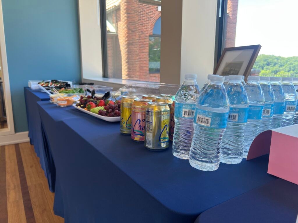 Refreshments for the commencement reception, including vegetable crudité and fruit.
